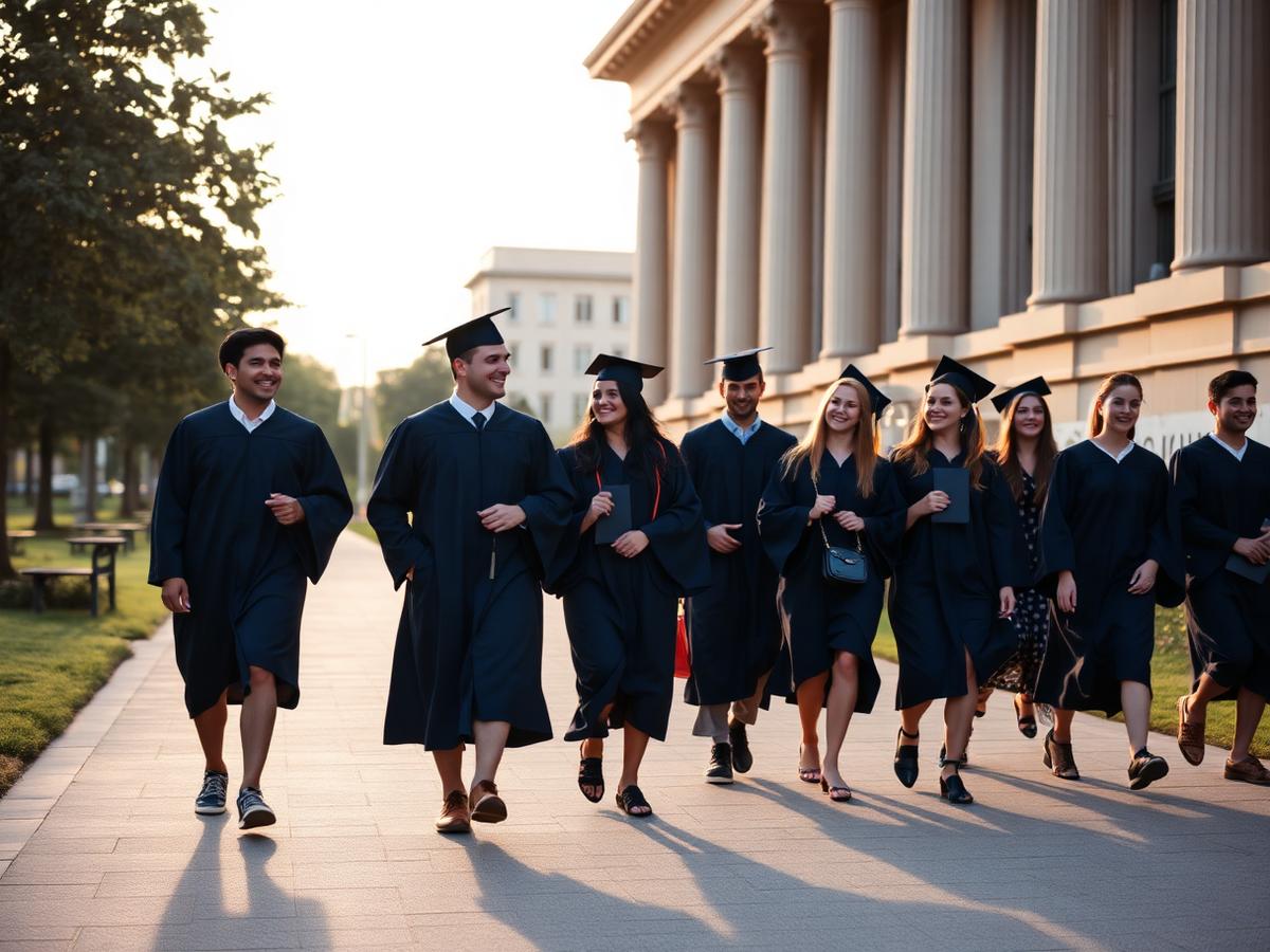 Absolvenți în fața unei universități